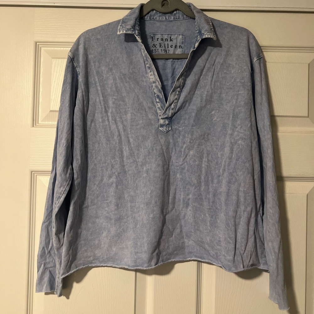 Frank & Eileen $168 Patrick Popover Henley Top Shirt Pullover Mineral Blue RARE - Picture 3 of 9